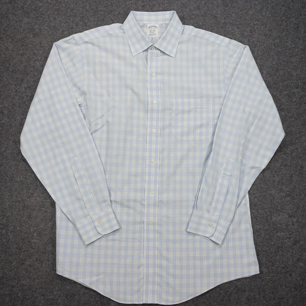 Brooks Brothers Dress Shirt Mens 16-34 Classic Non-Iron Supima Cotton Plaid Blue